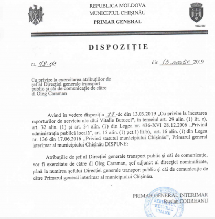 Vitalie Butucel, seful Directiei Generale Transport Public si Cai de Comunicatie din capitala, a demisionat. Cine va asigura interimatul Vitalie Butucel, seful Directiei Generale Transport Public si Cai de Comunicatie din capitala, a demisionat. Cine va asigura interimatul