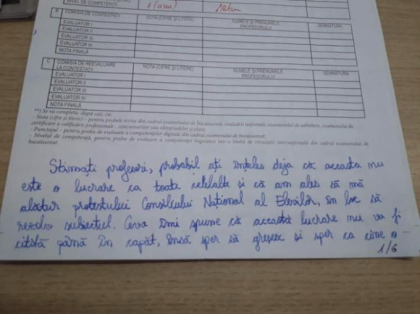 Nota 1 la simularea la BAC. Ce a scris o eleva pe foaia de examen - GALERIE FOTO Nota 1 la simularea la BAC. Ce a scris o eleva pe foaia de examen - GALERIE FOTO