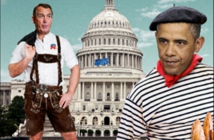 Barack Obama, prezentat ca un francez cu esarfa rosie si imbracat in tricou marinaresc in The Economist