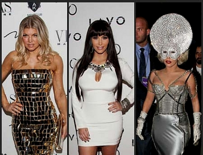 Kim Kardashian, prima gafa vestimentara a anului. Ce tinute au purtat Gaga si Fergie de Revelion