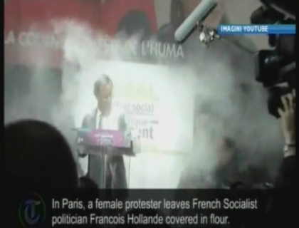 Candidatul socialist la prezidentialele din Franta, atacat cu faina!