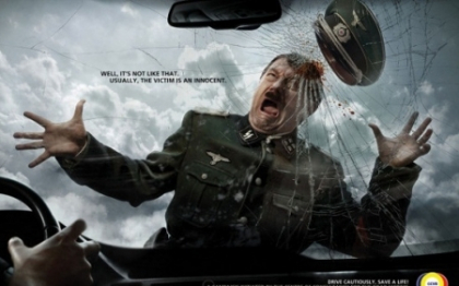 "De obicei, victimele sunt nevinovate" Hitler si Saddam, intr-o campanie de prevenire a accidentelor
