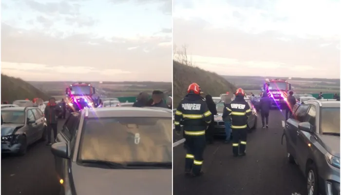 Accident cu 11 mașini în România. Planul Roșu de intervenție a fost dezactivat, 32 de persoane implicate