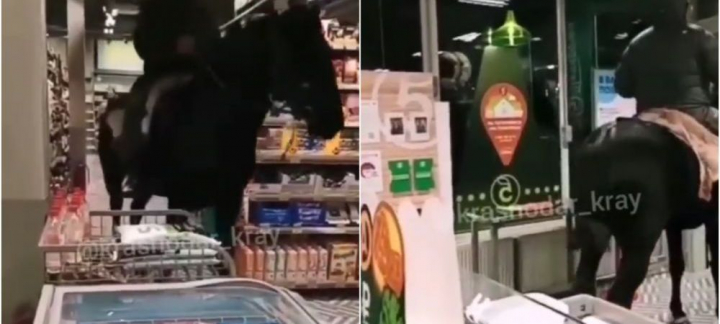 A intrat pe cal in supermarket si s-a apucat de cumparaturi! Imaginile care fac inconjurul lumii! Ce a putut sa urmeze