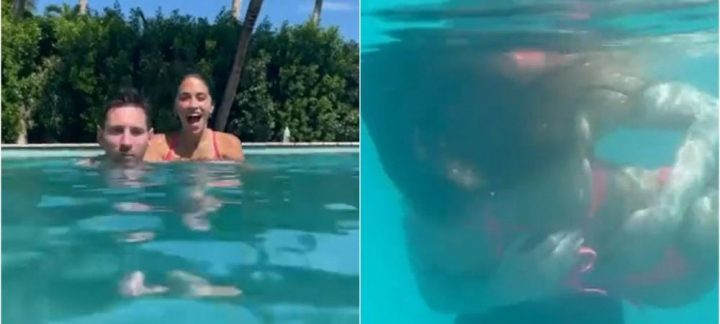 Sotia lui Messi a facut senzatie la piscina! Toti s-au uitat la slipul minuscul purtat in bazin - VIDEO 
