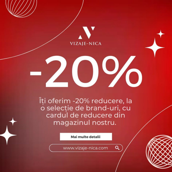Veste buna pentru voi, dragii nostri. La Vizaje-Nica, toti clientii care detin card de fidelitate primesc pana la -20% reducere la o selectie de branduri Veste buna pentru voi, dragii nostri. La Vizaje-Nica, toti clientii care detin card de fidelitate primesc pana la -20% reducere la o selectie de branduri