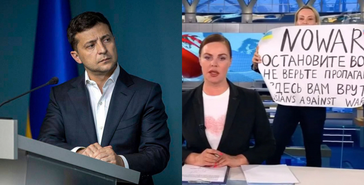 Vladimir Zelenski, mesaj pentru jurnalista care a intrerupt emisiunea cu o pancarta anti-razboi: „Sunt recunoscator acelor rusi care...” Vladimir Zelenski, mesaj pentru jurnalista care a intrerupt emisiunea cu o pancarta anti-razboi: „Sunt recunoscator acelor rusi care...”