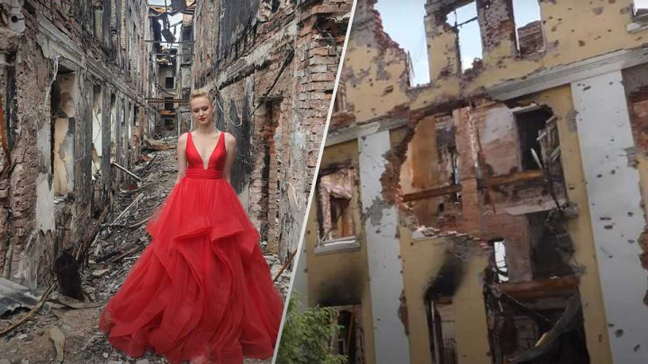 In rochie de bal, printre ruinele de la Harkov! O tanara a emotionat mediul online cu poza sa de „absolvire pe timp de razboi” - FOTO In rochie de bal, printre ruinele de la Harkov! O tanara a emotionat mediul online cu poza sa de „absolvire pe timp de razboi” - FOTO