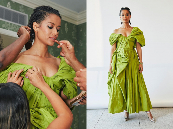 Verdele - noua culoare a sezonului? Actrita Gugu Mbatha-Raw iti demonstreaza o tinuta ideala in nuanta fistic - FOTO