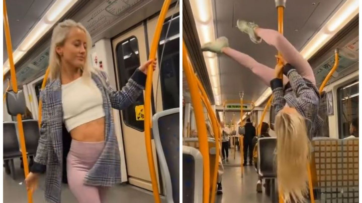 Sub privirile uimite ale calatorilor, o tanara danseaza la bara in metrou -VIDEO Sub privirile uimite ale calatorilor, o tanara danseaza la bara in metrou -VIDEO