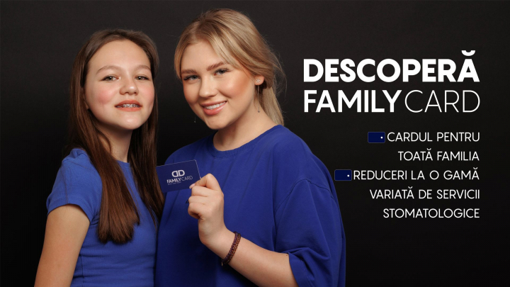 Dentus•Dentino - unul dintre cele mai recomandate centre stomatologice, iti ofera FAMILY CARD, cardul cu reduceri pentru toata familia, la o gama variata de servicii stomatologice Dentus•Dentino - unul dintre cele mai recomandate centre stomatologice, iti ofera FAMILY CARD, cardul cu reduceri pentru toata familia, la o gama variata de servicii stomatologice