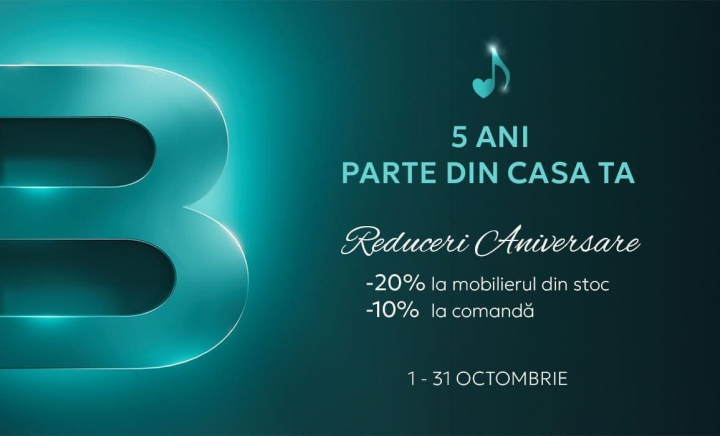 De 5 ani, parte din casa ta! Sărbătorim 5 ani de Bellona Moldova cu reduceri aniversare De 5 ani, parte din casa ta! Sărbătorim 5 ani de Bellona Moldova cu reduceri aniversare