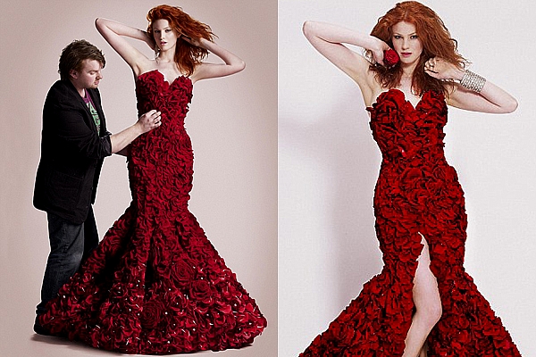 Rochie de seara... din 1725 de trandafiri, creata special pentru Ziua Indragostilor