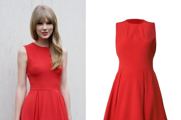 Taylor Swift, intr-o rochie rosie Asos.com. Vezi cat costa Taylor Swift, intr-o rochie rosie Asos.com. Vezi cat costa