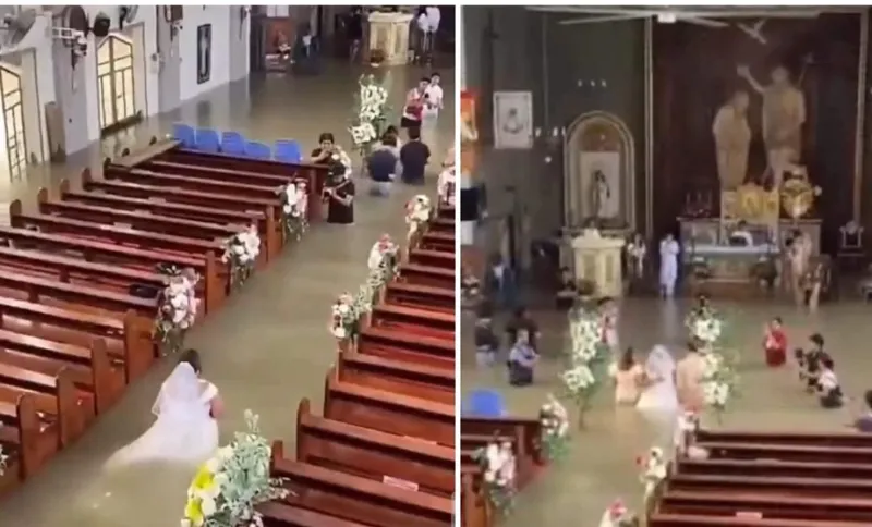 Au avut o nuntă cum nu și-ar fi imaginat niciodată. Doi miri s-au căsătorit într-o biserică inundată