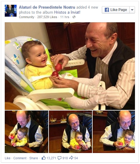 Traian Basescu i-a aratat nepoatei sale cum se ciocnesc ouale rosii. Mesajul acestuia de Paste