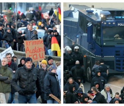 "Refugiatii violatori nu sunt bineveniti!" Demonstratii in strada la Koln. Politia a intervenit cu tunuri cu apa. LIVE VIDEO