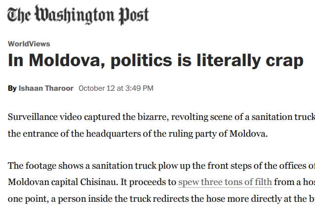 Ne-am facut de ras in toata lumea. The Washington Post: "In Moldova, politica este literalmente rahat"