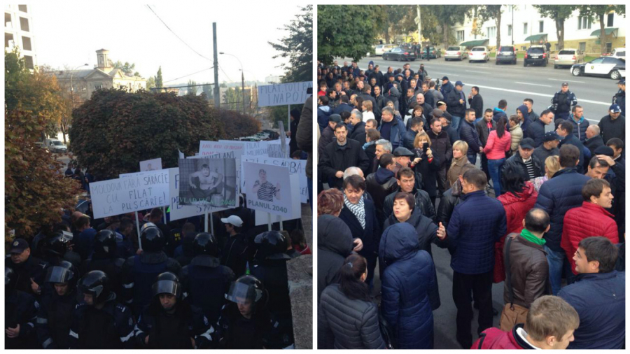 FOTO - Doua tabere la judecatoria Buiucani: Filat, asteptat de sute de protestatari: unii cer "Libertate lui Filat" ALTII - "La puscarie"