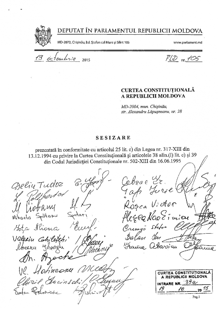 Sesizarea PLDM la Curtea Constitutionala. Documentul INTEGRAL prin care cer sa se verifice daca arestarea lui Filat a fost constitutionala