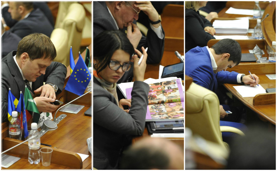 GALERIE FOTO - Deputatii - nedezlipiti de telefoane in timpul dezbaterii motiunii de demitere a guvernului Strelet