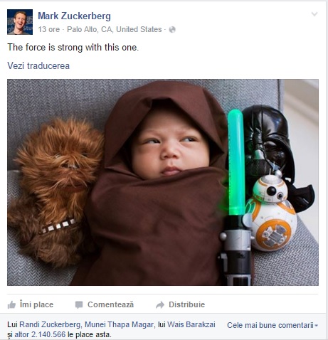 Cea mai tare poza de pe net in ziua Star Wars! Cum si-a imbracat Mark Zuckerberg fetita