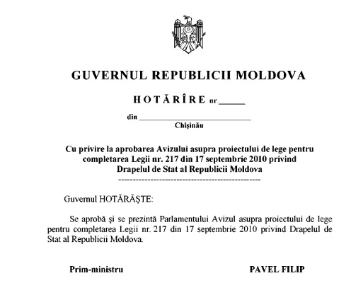 Guvernul a respins proiectul socialistilor privind arborarea drapelului CSI alaturi de cel al RM si al UE pe institutiile de stat/ DOC