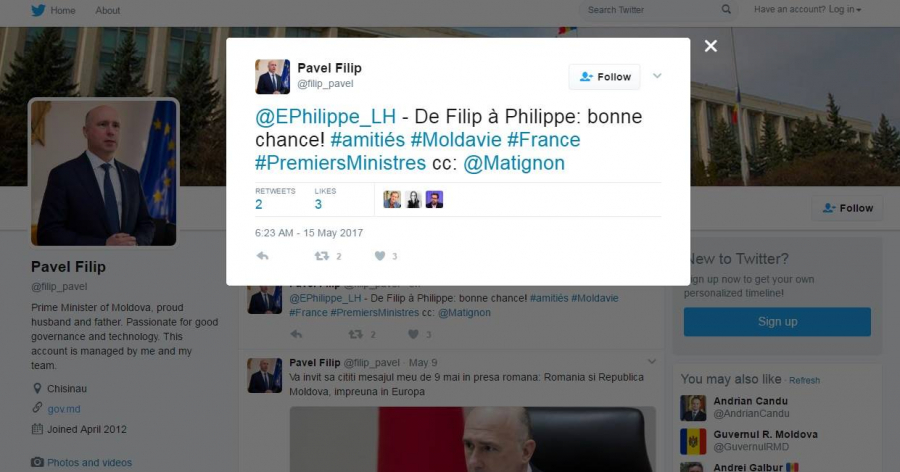"De la Filip la Philippe: Va doresc succes". Cum l-a felicitat Pavel Filip pe tizul sau, noul prim-ministru al Frantei, Edouard Philippe