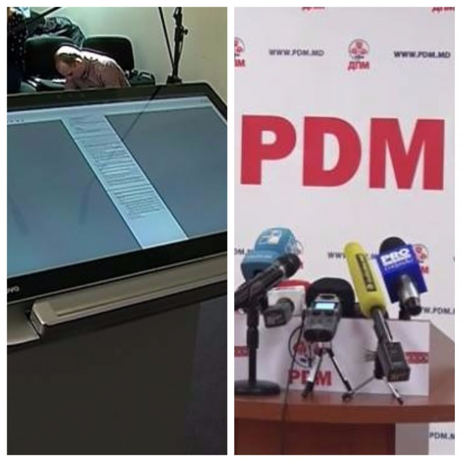 Liderul PD citeste de pe o tableta imensa, insa seful serviciului de presa al PD citeste de pe foita de la o tribuna simpla din lemn - FOTO