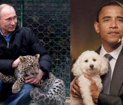 Rogozin a publicat o fotografie pe Twitter in care Putin tine in brate un leopard, iar Obama un catel