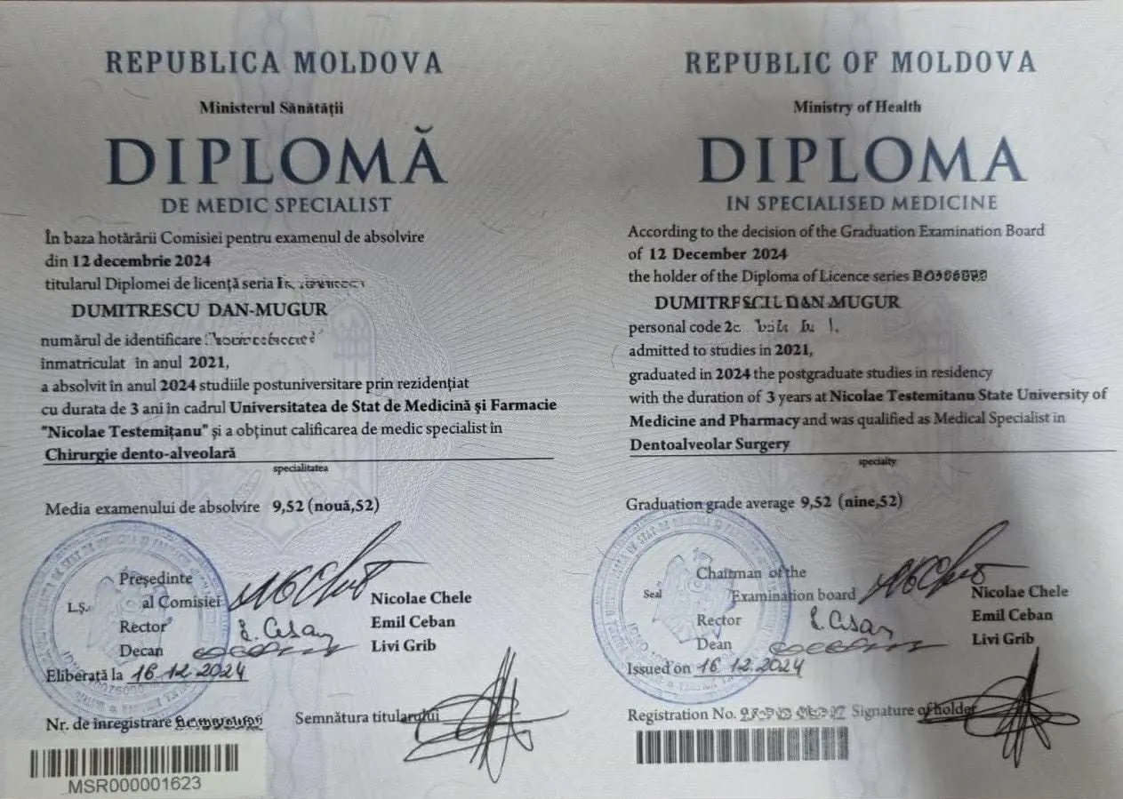 Dimplomă care ar fi semnată de Emil Ceban