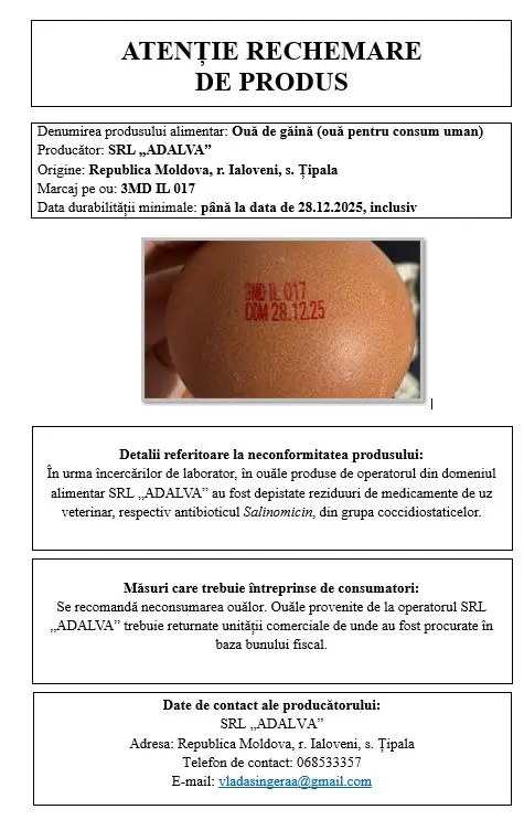 Ouă contaminate cu reziduuri de antibiotice