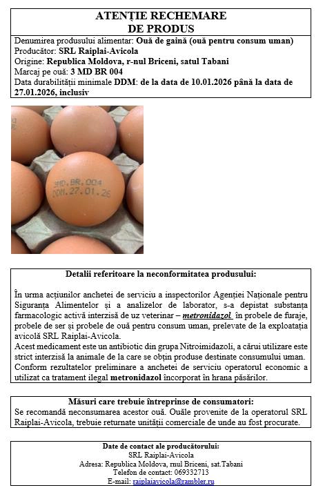 Ouă retrase din comerț