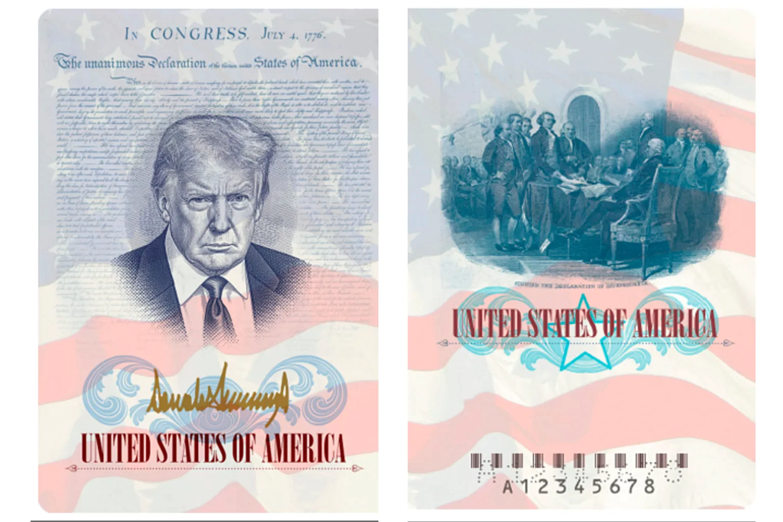 Pașapoarte americane cu imaginea lui Trump
