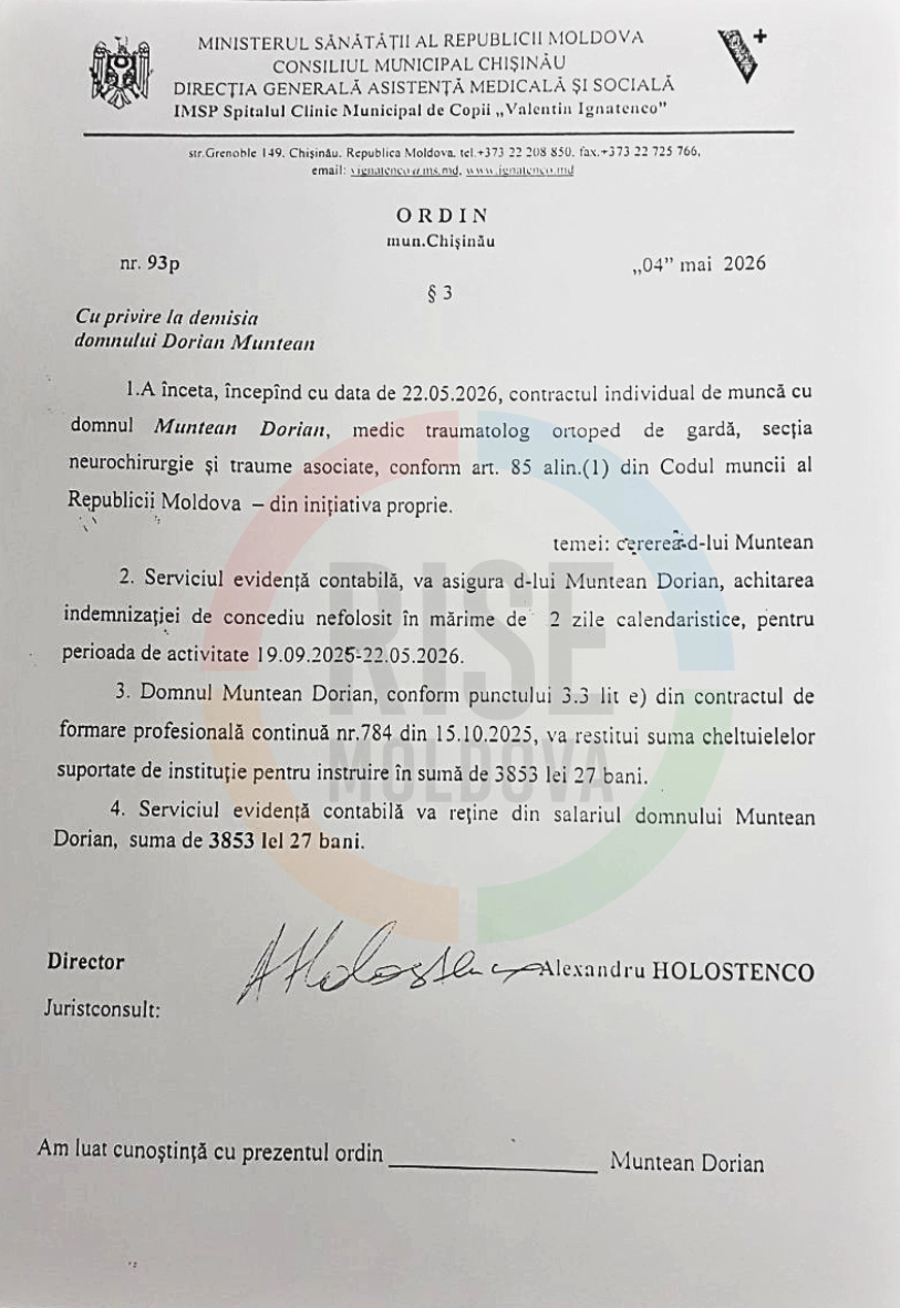 Ordin privind demisia medicului