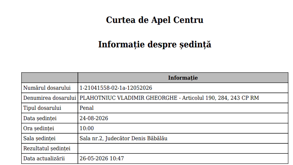 Data ședinței a lui Vlad Plahotniuc